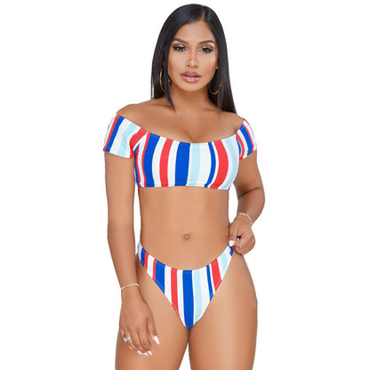 Women's Striped Two-Piece Bikini Set | Split Swimsuit