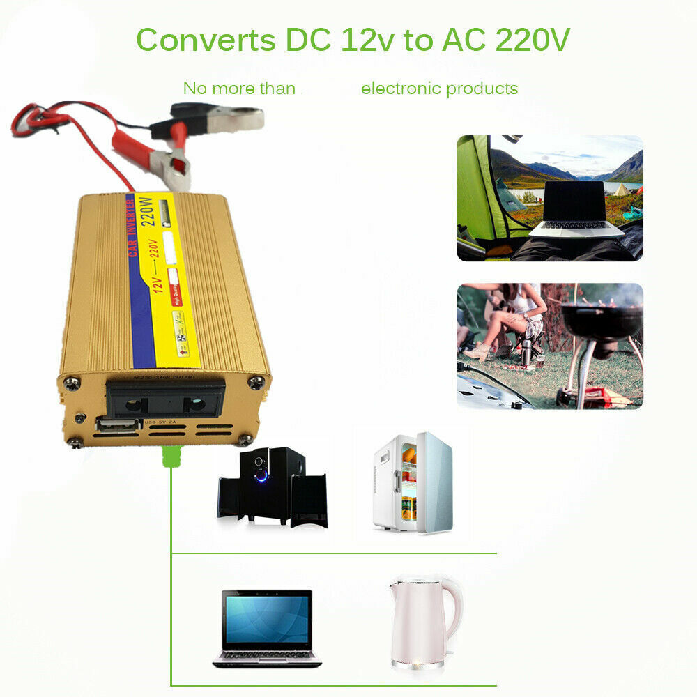220W Inverter 100W Solar Panel Kit USB Battery Charger
