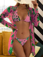 Women's Printed Mesh Three-Piece Swimsuit Set | Floral Bikini & Cover-Up