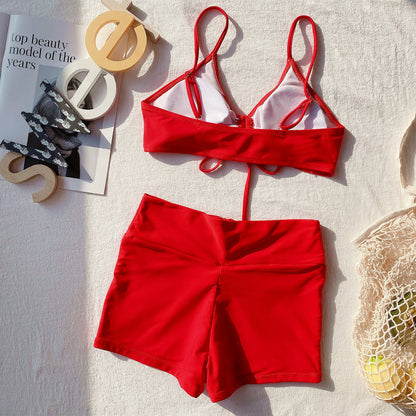 Women's High Waist Bikini Set with Shorts | Sleeveless Split Swimsuit