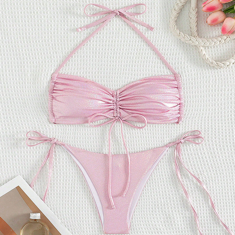 Women's Drawstring Bikini Set | Reflective Two-Piece Swimsuit