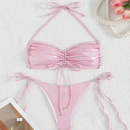 Women's Drawstring Bikini Set | Reflective Two-Piece Swimsuit