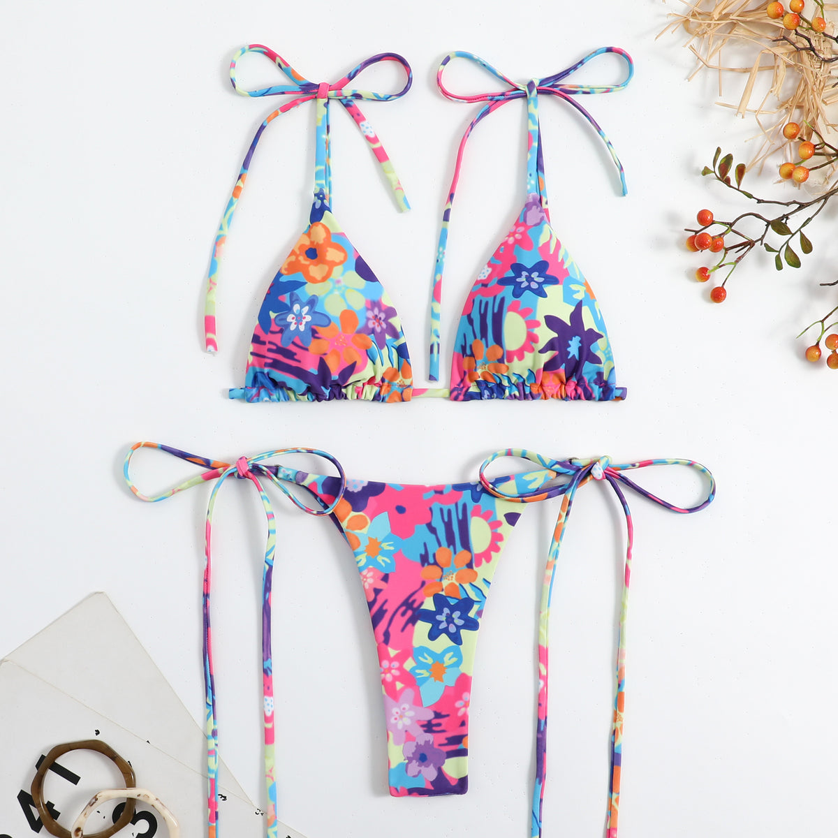 Women's Floral Backless Split Bikini Set | High-Elastic Two-Piece Swimsuit in 5 Colors