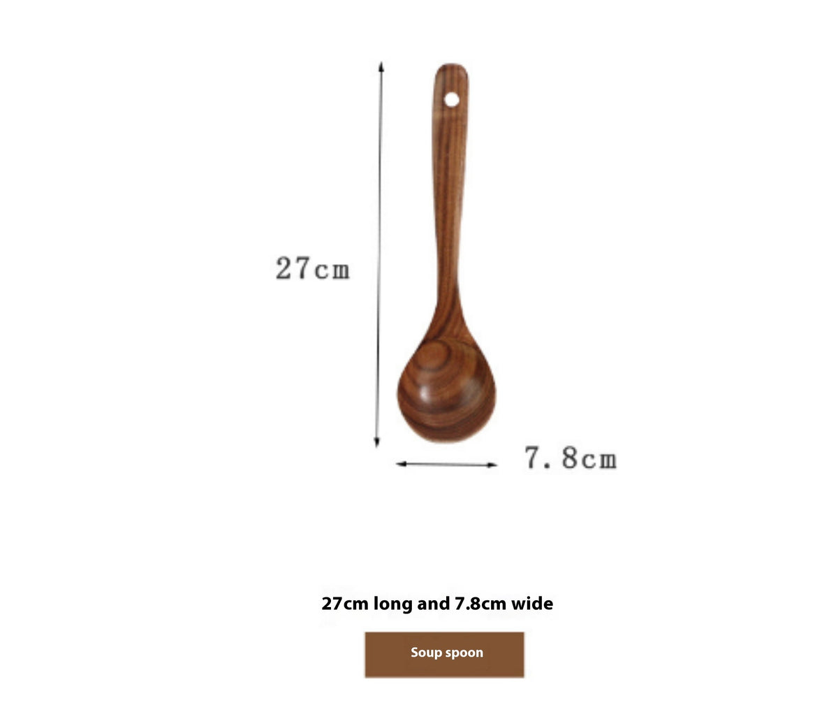 Wooden soup spoon with measurements on a white background