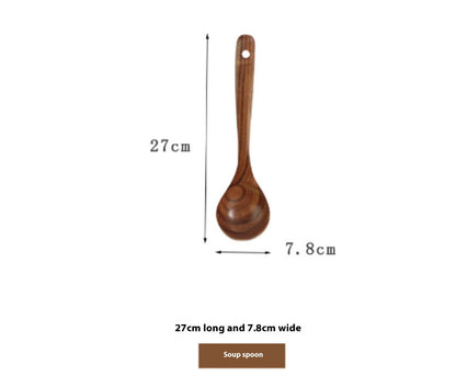 Wooden soup spoon with measurements on a white background