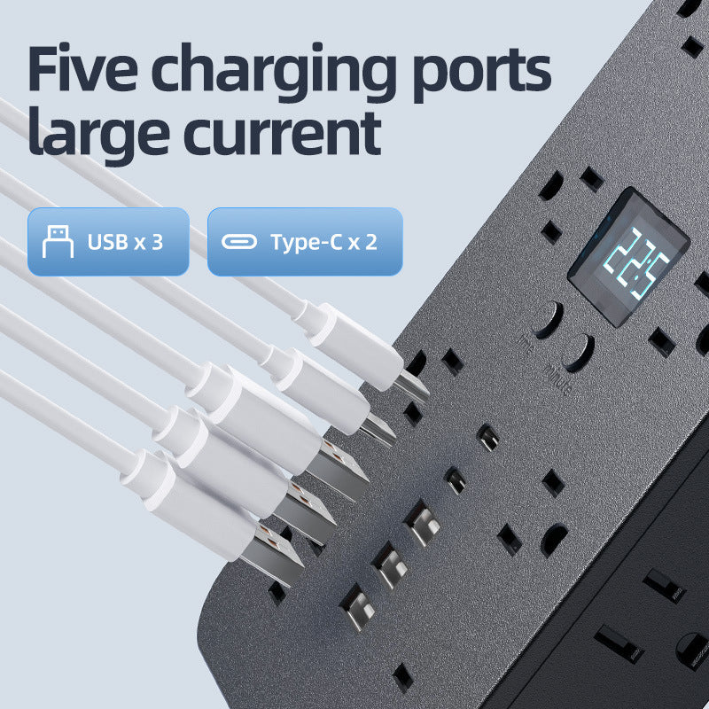 Power Strip — 16 AC Outlets, 3 USB + 2 USB-C, 10 ft Cord