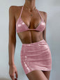 Women's 3-Piece Halter Bikini Set with Cover-Up Skirt | 8 Colors, S–L