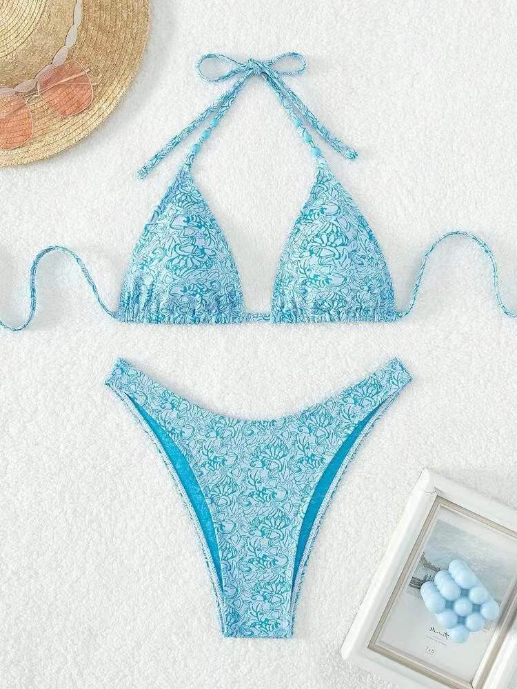 Floral Halter Bikini Set with Shorts — 4 Colors, XS–L