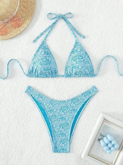 Floral Halter Bikini Set with Shorts — 4 Colors, XS–L