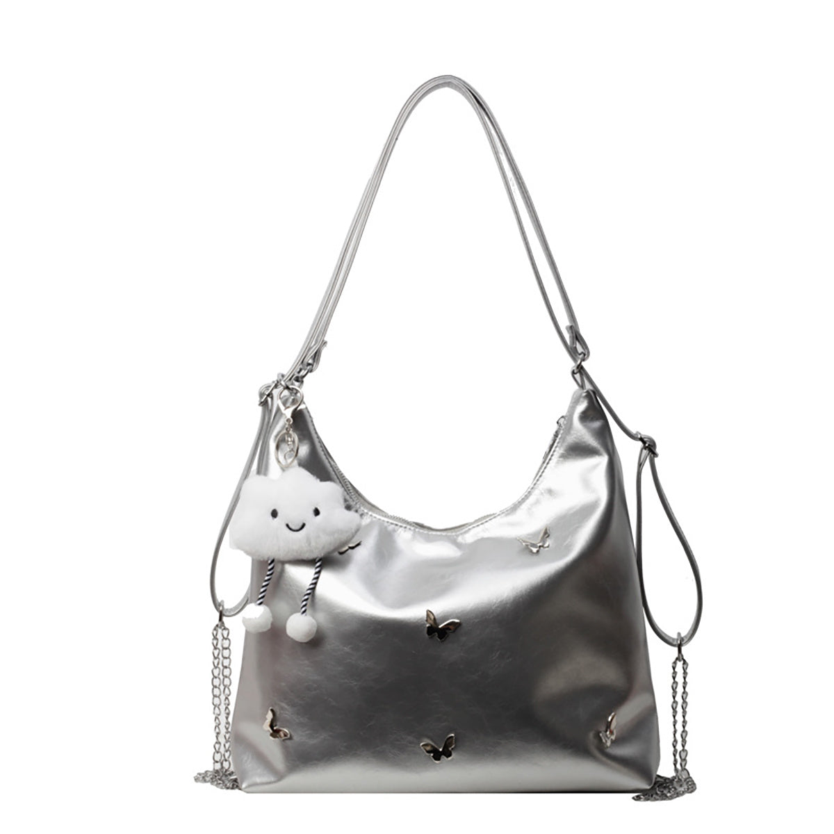Women's Small Butterfly Hobo Bag – Vegan-Friendly Imitation Leather Shoulder Purse with Chain & Cloud Charm