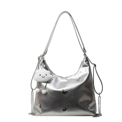 Women's Small Butterfly Hobo Bag – Vegan-Friendly Imitation Leather Shoulder Purse with Chain & Cloud Charm