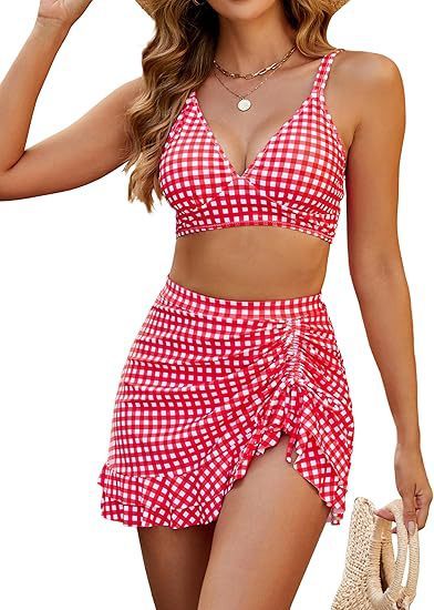 Bikini Top & Skirt Set — Tummy Coverage, 15 Prints, XS–XXL