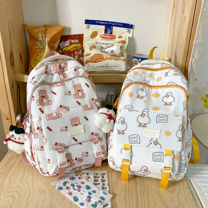 Cute Cartoon Print Large Capacity Backpack for Women & Girls
