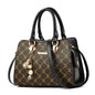 Women's Printed Satchel Handbag – Vegan-Friendly Imitation Leather Shoulder Bag with Contrast Trim & Charm