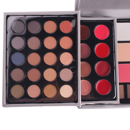 Makeup palettes with various colors open on a white background