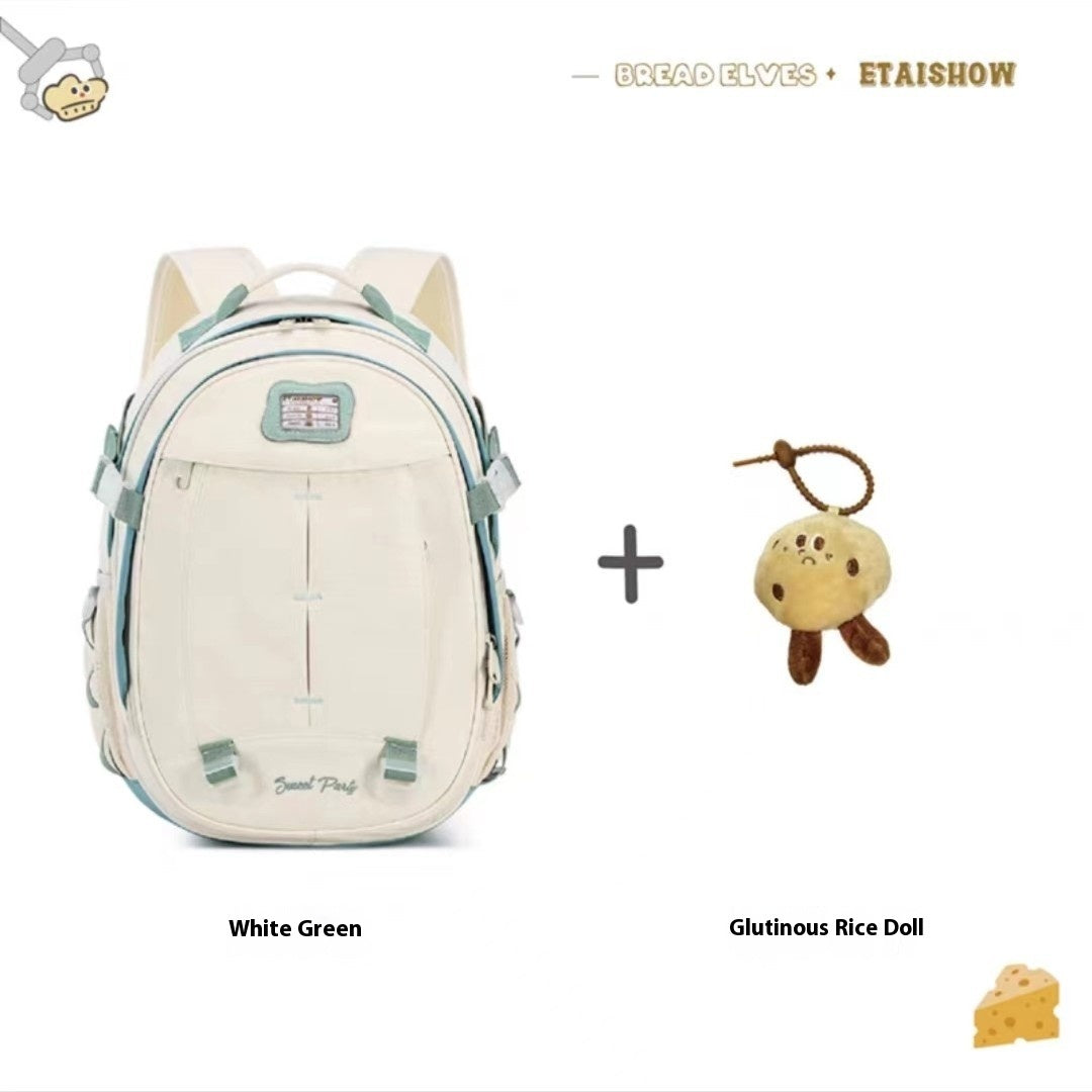Girls' Oxford School Backpack – Large Capacity Cute Bag with Optional Doll Pendant