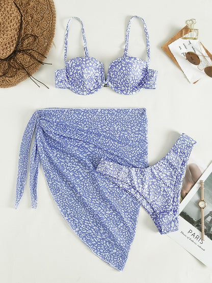 3-Piece Floral Bikini Set with Beach Skirt — 7 Colors, S–L