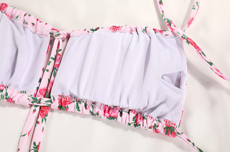 Printed Strap Bikini Set — Blue & Pink, S–L