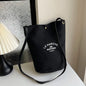 Women's Canvas Bucket Shoulder Bag – Minimalist Letter Print Crossbody Purse