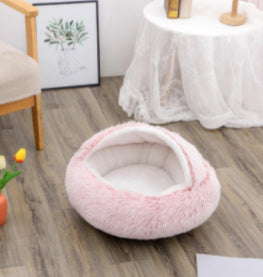 Round Plush Pet Bed — Warm Winter Bed for Cats & Dogs