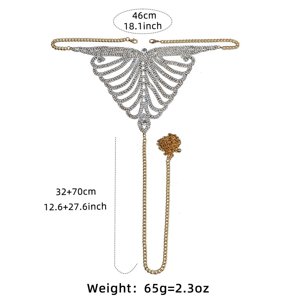 Detailed skeleton-themed necklace with measurements and weight on a white background.