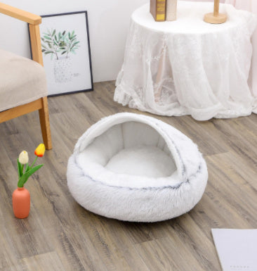 Round Plush Pet Bed — Warm Winter Bed for Cats & Dogs