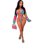 Women's Print Lace-Up Three-Piece Bikini Set | Long Sleeve Cover-Up