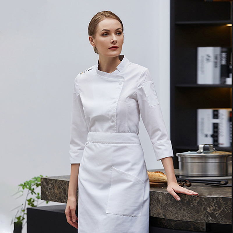 Women's Long Sleeve Chef Coat – Professional Kitchen Jacket | Black & White