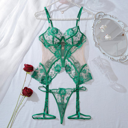 Women's Mesh Lace Lingerie Set – 3-Piece Sheer Bodysuit