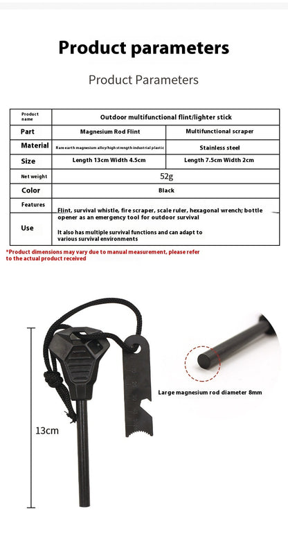 6-in-1 Magnesium Flint Fire Starter – Outdoor Survival Tool with Whistle, Scraper & Bottle Opener