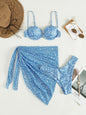 3-Piece Floral Bikini Set with Beach Skirt — 7 Colors, S–L