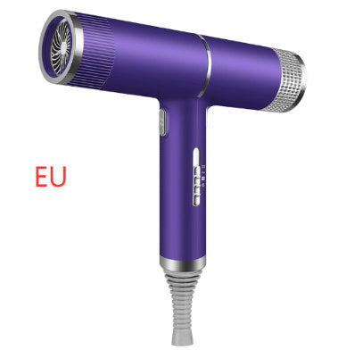 Purple hair dryer with EU plug on a white background
