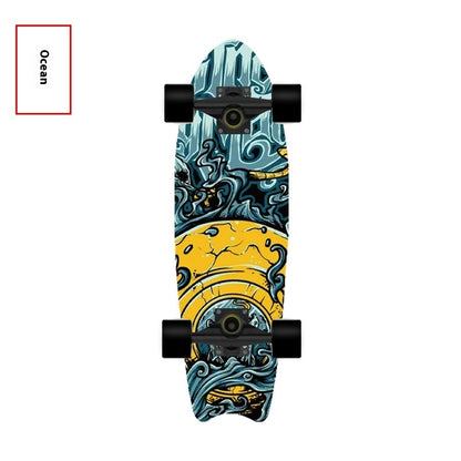 Fishtail Maple Skateboard — 21 Graphic Designs, 28" Deck