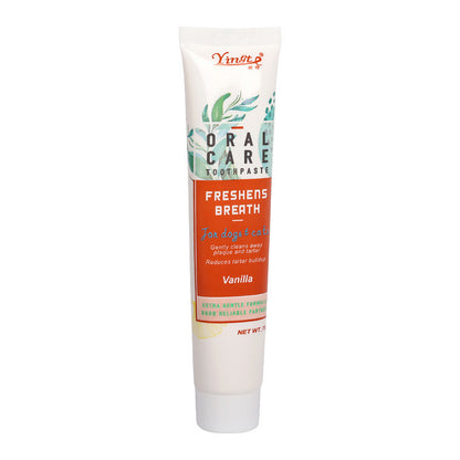 Tube of toothpaste with colorful packaging on a white background