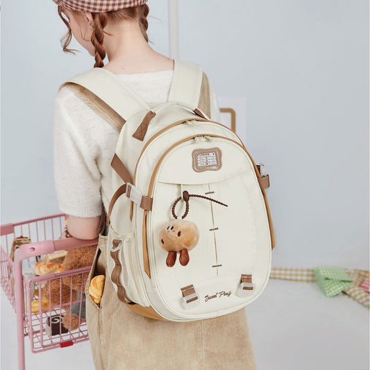 Girls' Oxford School Backpack – Large Capacity Cute Bag with Optional Doll Pendant