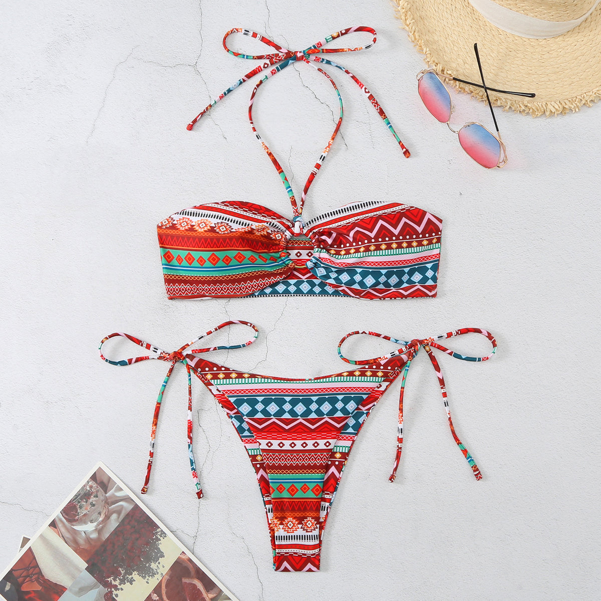 Women's Halter Plaid & Stripe Bikini Set | Two-Piece Swimsuit