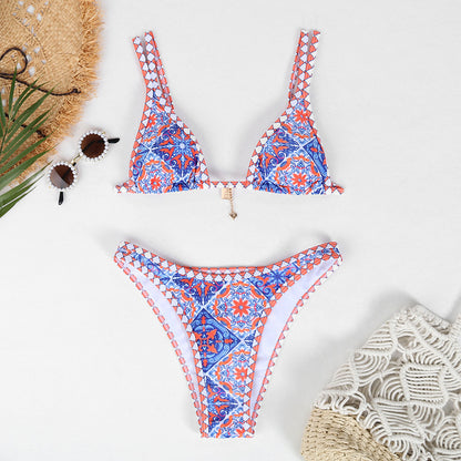 Women's Retro Print Bikini | European-Style Two-Piece Swimsuit
