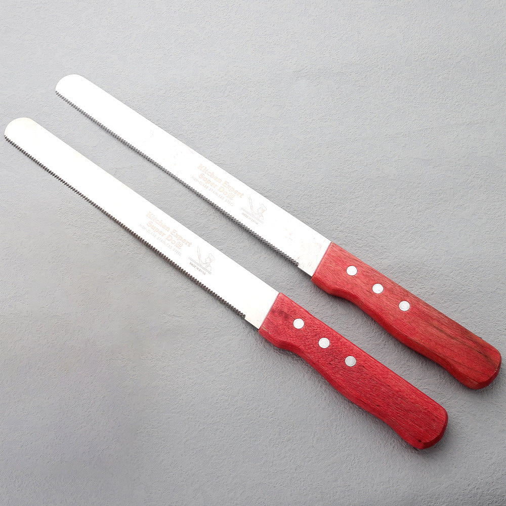 10-Inch Bread Knife Set – 3-Piece Stainless Steel, Red Wooden Handle