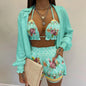 Women's Printed Three-Piece Bikini Set | Long Sleeve Cover-Up Swimsuit