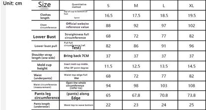 Clothing size chart with measurements in centimeters and inches.