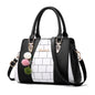 Women's Color Block Satchel Handbag – Large PU Leather Shoulder Bag with Pom-Pom Charm