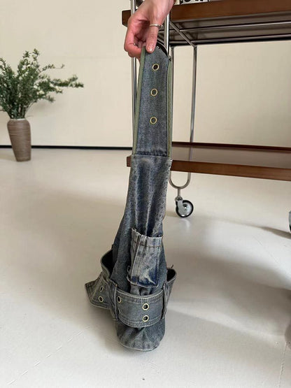 Women's Vintage Washed Denim Shoulder Bag – Large Retro Tote Purse